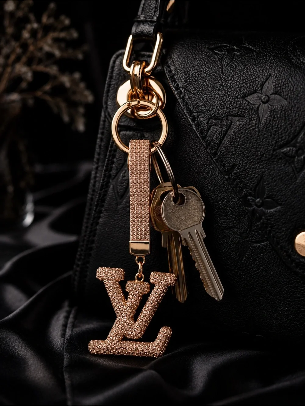 Champagne Rhinestone Luxury Keychain Charm - Gold